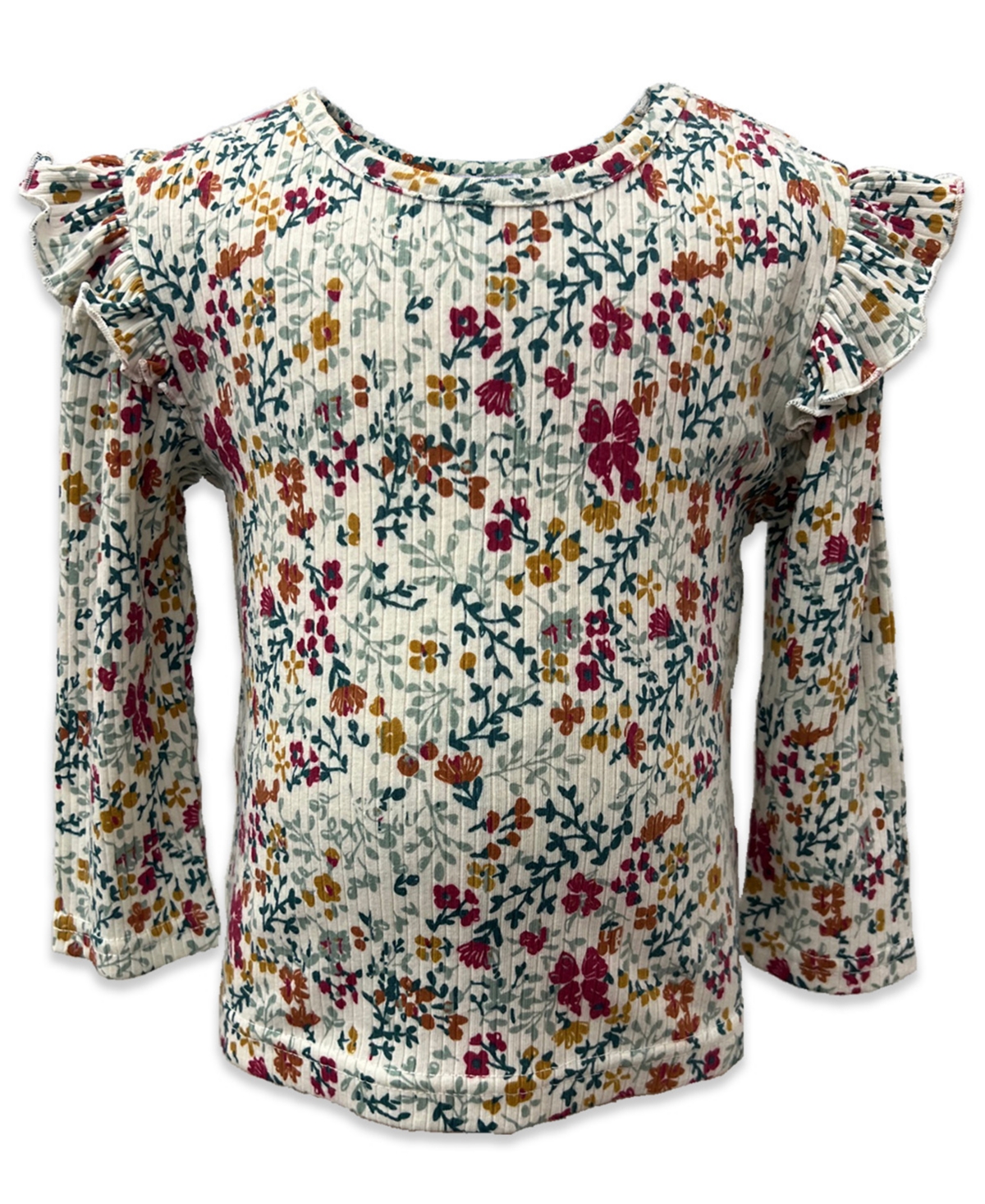 Blueberi Boulevard Girls 2t-6x 2-piece Button Floral Corduroy Top And Jumper Set In Red