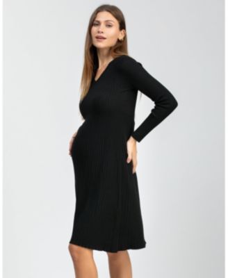 Maternity Flared Knee-Length Bianca Dress with V-Neck