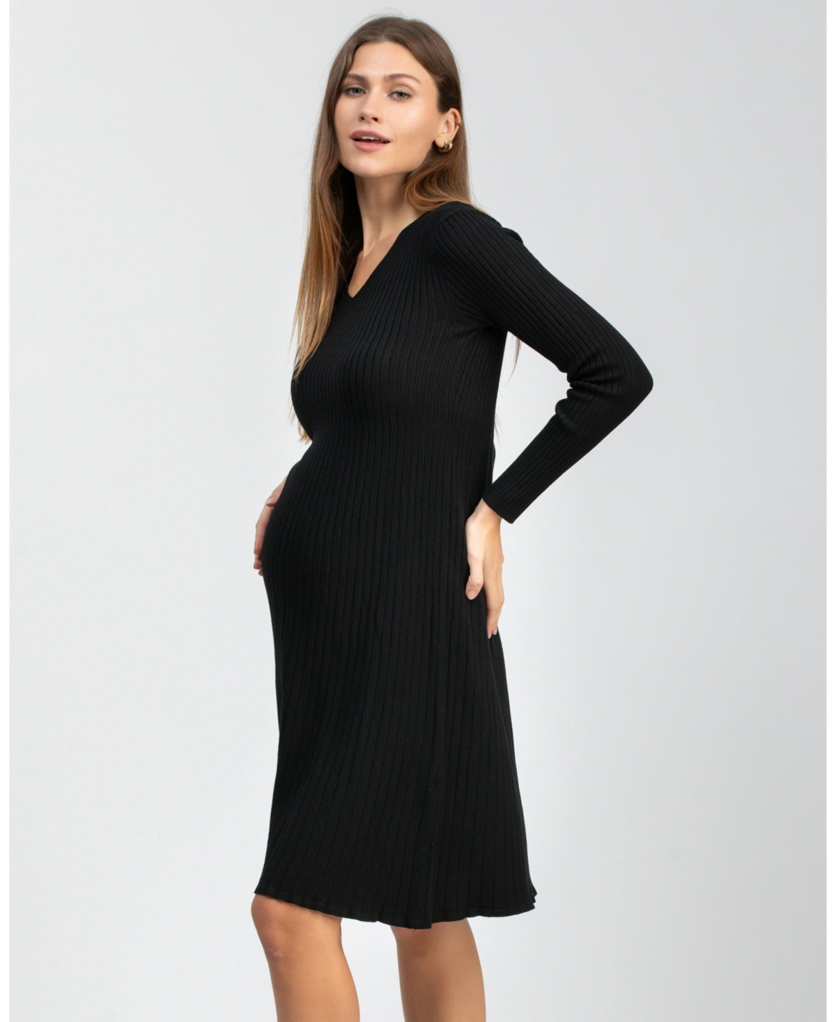 Pietro Brunelli Maternity Maternity Flared Knee-length Bianca Dress With V-neck In Black