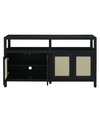 Streamdale Rattan Buffet Cabinet - Black, Push-to-Open, Adjustable Shelves