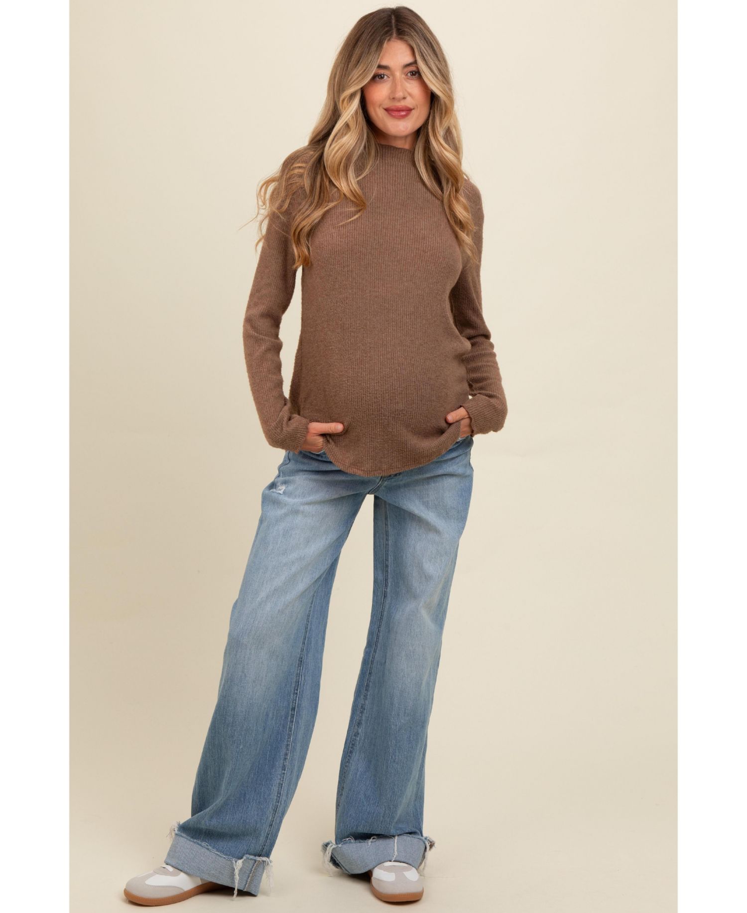 Women's Light Blue Cuffed Baggy Wide Leg Jeans