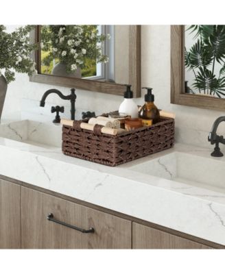 Woven Storage Baskets with Wooden Handles, Set of 4