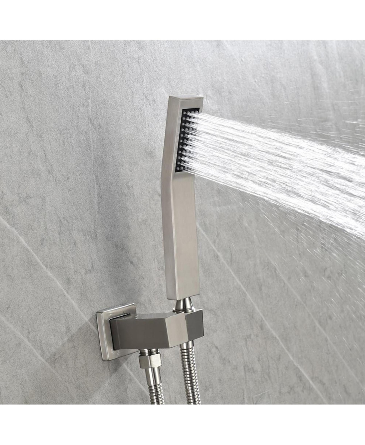 Rainsken Shower System with Rain Shower Head, Hand Shower Head, Water Control Valve, Shower Bracket, Hose and Niche