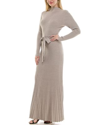 Women's Belted Mock Neck Sweater Dress