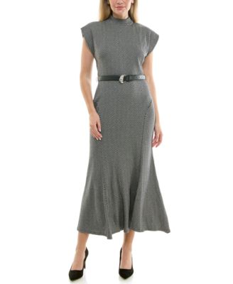 Women's Belted Mock Neck Dress