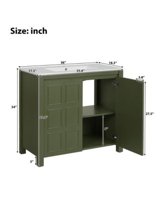 36" Solid Wood Bathroom Vanity Set with Ceramic Sink & Distressed Finish Storage Cabinet Organizer