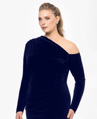 Plus Size Cold-Shoulder Velvet Gown