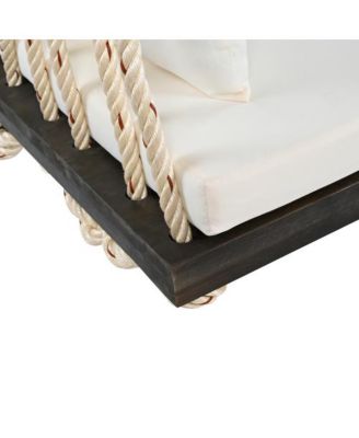 63 Inch Acacia Wood Porch Swing Chair with Cushion and Pillows