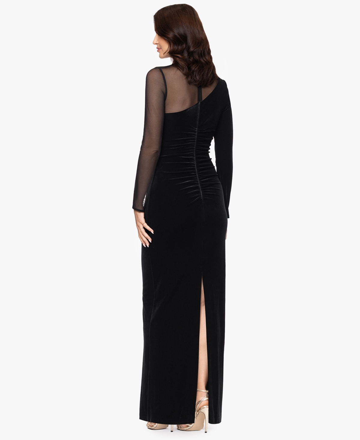 Xscape Women's Boat Neck Velvet Ballgown Dress In Black