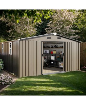 10x12 FT Metal Storage Shed with Windows, Protective Film & Waterproof Roof