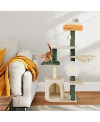 45'' Tall Cat Tree Flower Multi-level Pet Activity Center Furniture w/Sisal Post