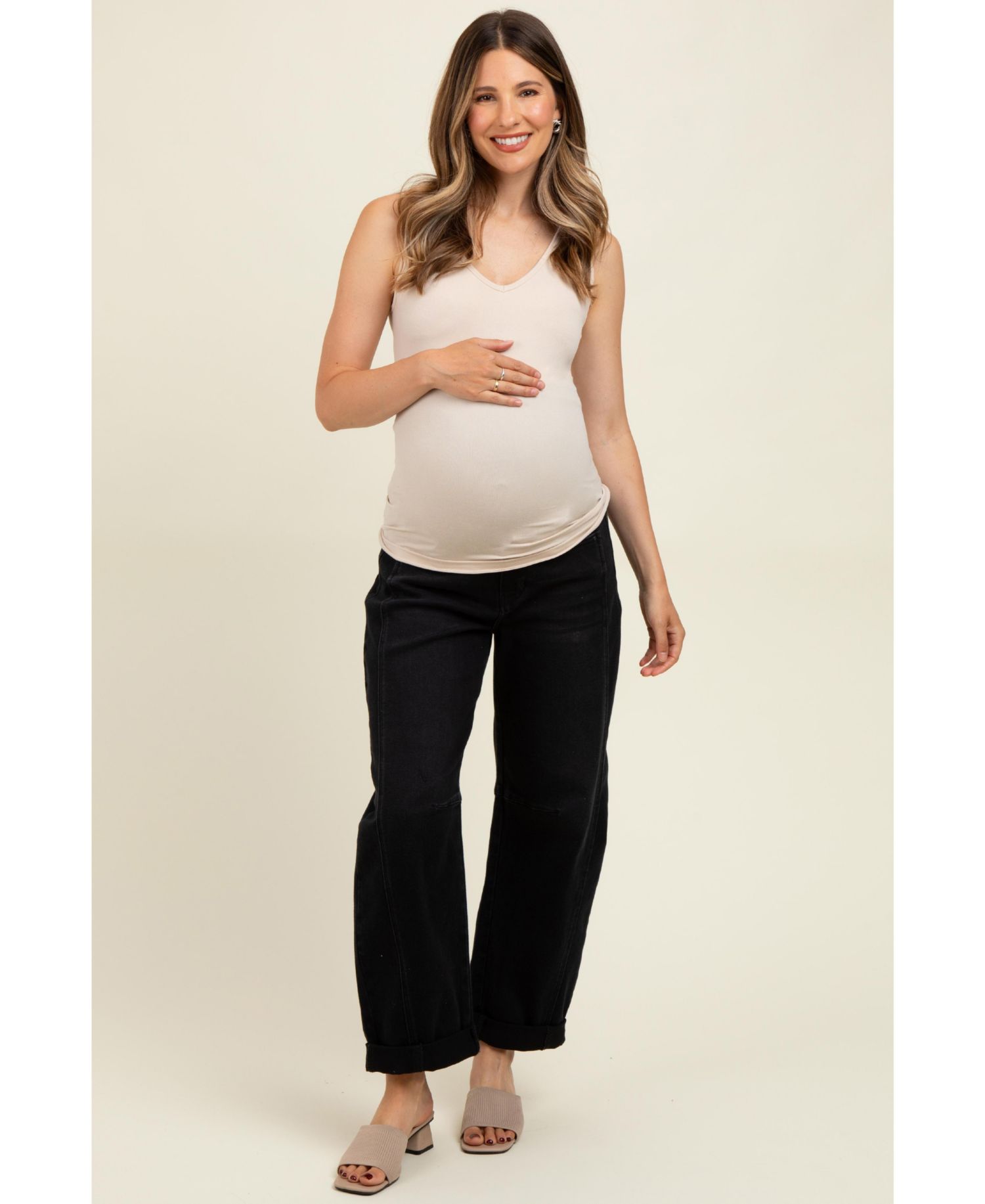 Women's Black Rolled Cuff Barrel Leg Jeans