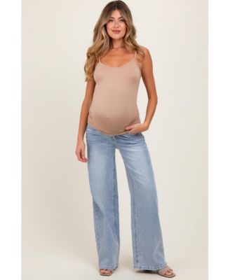 Maternity Light Blue Lightly Distressed Wide Leg Jeans