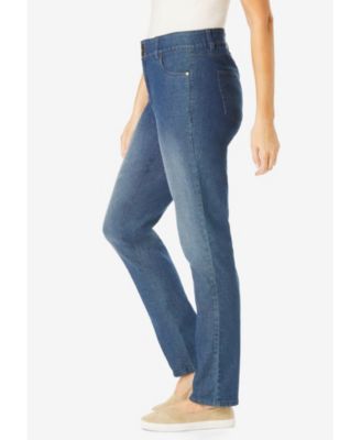 Plus Size Tall Secret Solutions Tummy Smoothing Straight-Leg Stretch Denim Jeans