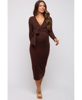 Maternity Denim Blue Ribbed Long Sleeve Wrap Dress
