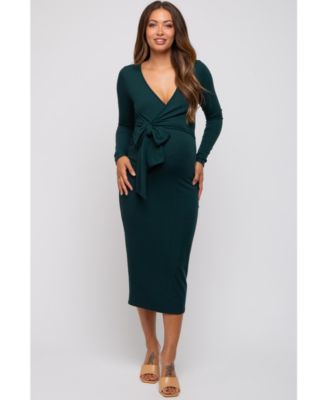 Maternity Denim Blue Ribbed Long Sleeve Wrap Dress