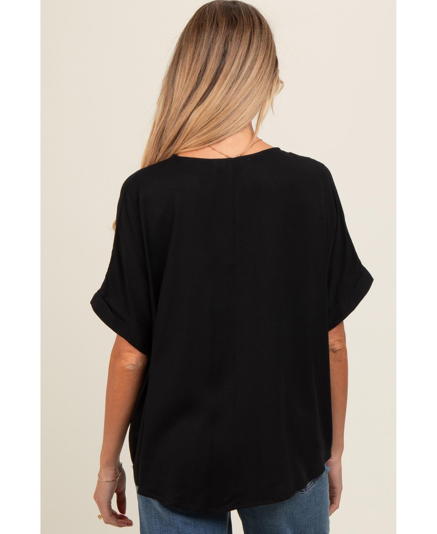 Women's Black V-Neck Pin-Tuck Detail Top