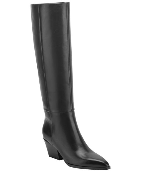 Женские ботинки Marc Fisher LTD Tarrie Tall Block Heel Dress Boots, Regular & Wide Calf, цвет: Чёрный кожаный