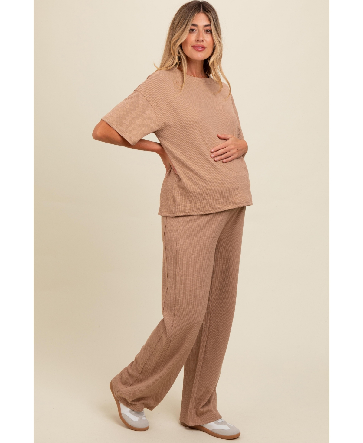 Pinkblush Maternity Textured Knit Oversized Tee And Pants Set