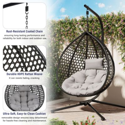 U STYLE Sturdy Hammock Chair with Stand Durable Hanging Egg Chair Rattan Weaving Indoor Outdoor Swing