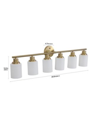 6-Light Golden Bathroom Vanity Light Fixture, Frosted Glass Shades, Modern Wall Mounted Lighting