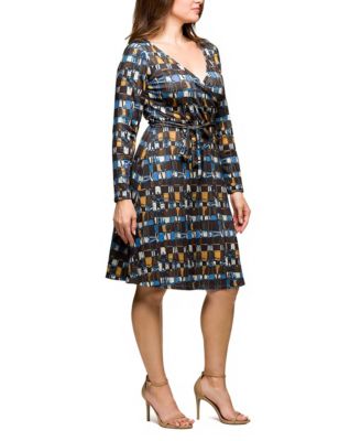 Plus Size Long Sleeve Wrap with Belt Dress