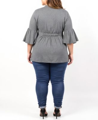 Plus Size Tie Front Bell Sleeve Cardigan Jacket