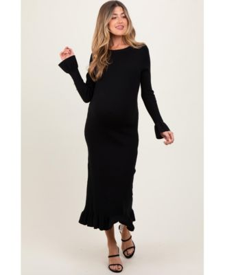 Maternity Ivory Ribbed Knit Bow Back Maxi Dress