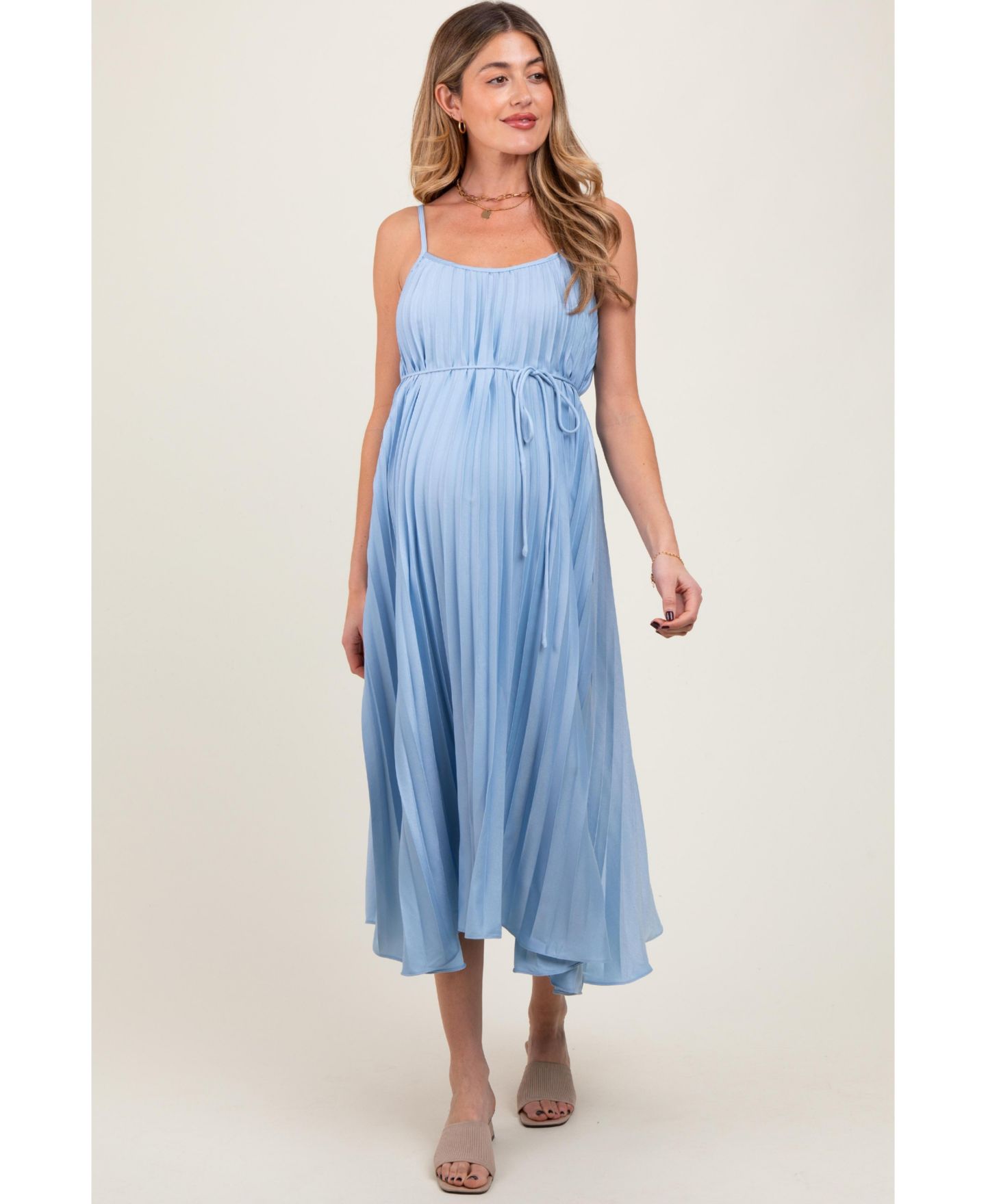 Женское платье Pinkblush Light Blue Pleated Sash Tie Midi, цвет: Светлый синий — фото 1