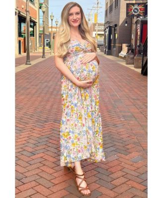 Maternity Mint Green Floral Twist Front Cutout Maxi Dress