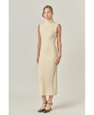 Women's Cable Knit Mock Neck Midi Dress