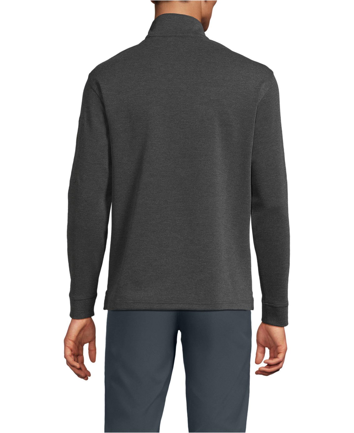 Мужская толстовка Lands' End Long Sleeve Cooling Performance Pique Quarter Zip, цвет: Тёмный угольный меланжевый — фото 2