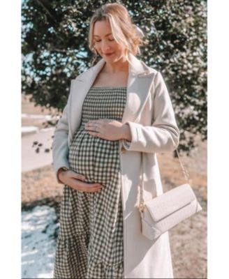 Maternity Rust Gingham Long Sleeve Midi Dress