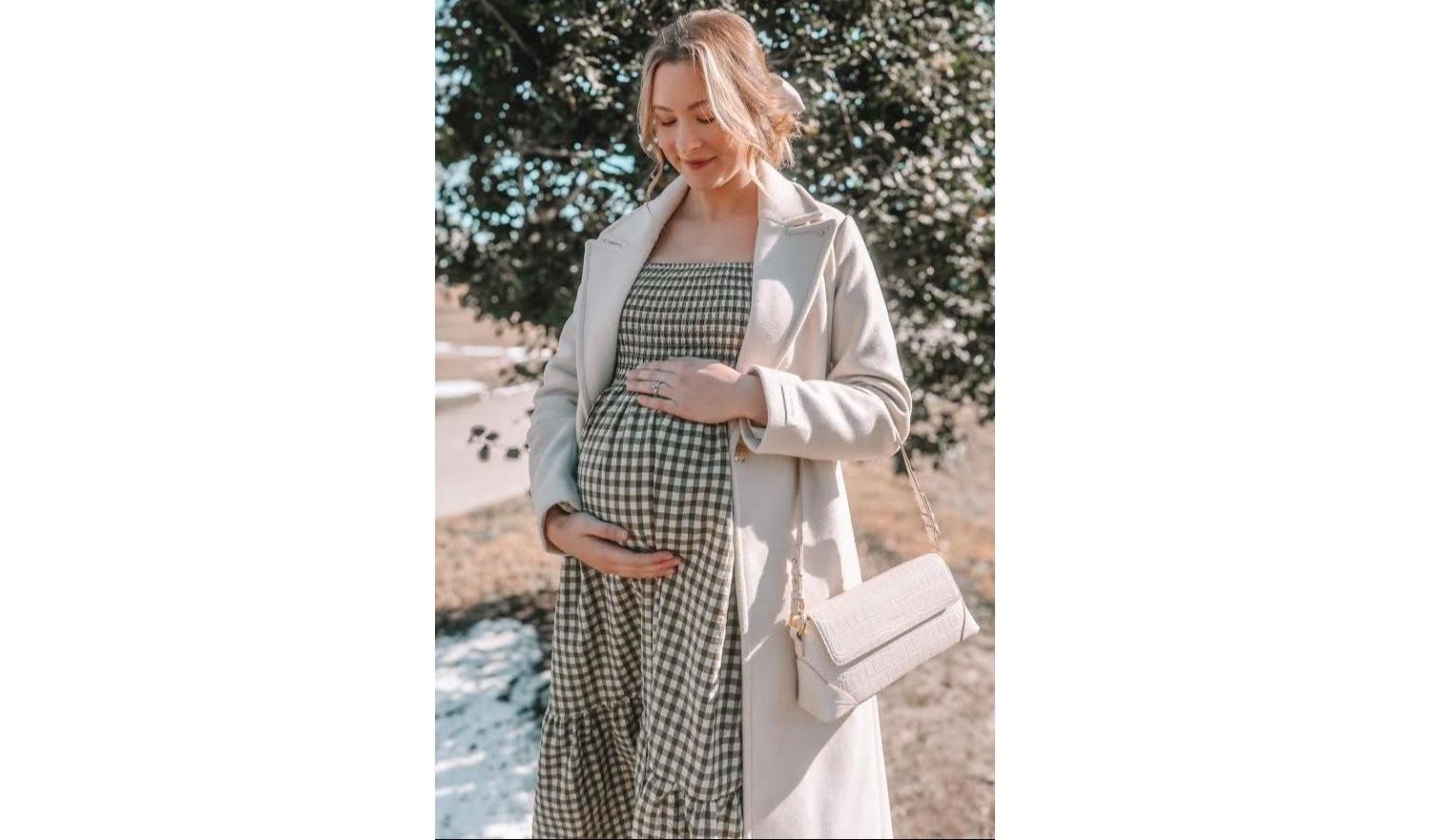 Women's Olive Gingham Long Sleeve Midi Dress