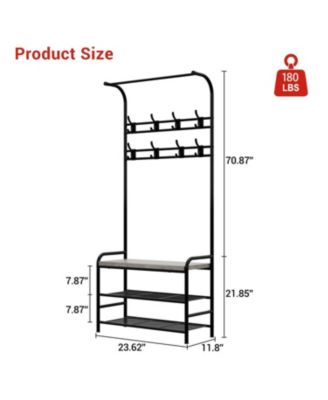 Hall Tree Shoe Bench, 4-in-1 Industrial Entryway Storage Bench with 8 Sturdy Hooks, Freestanding Coat Rack for Small Spaces, Apartments