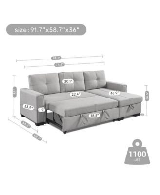 Tufted Sectional Chaise Sofa Sleeper with Storage