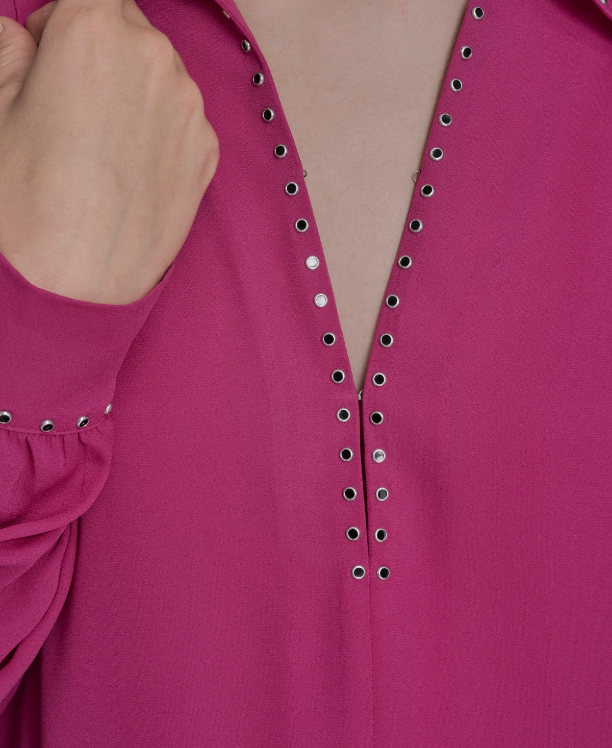 Bcbg Women's Long Sleeve Embellish Trim Top In Pink