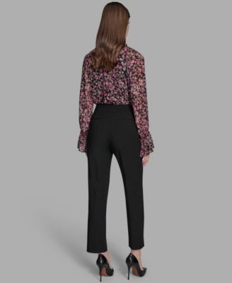 Women's Flat Front Two Button Tab Mid Rise Pants