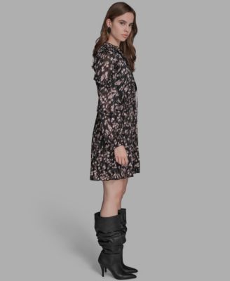 Women's Long Sleeve Crinkle Empire Waist Dress