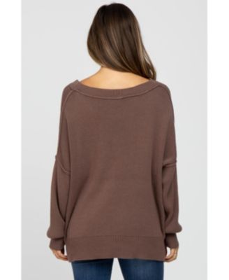 Maternity Brown Exposed Seam Side Slit Sweater