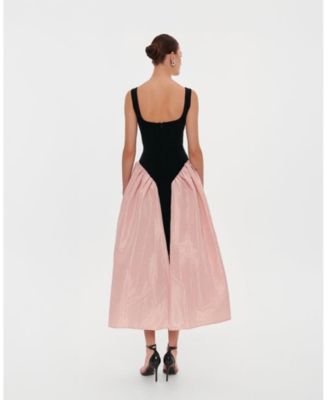Women's Corset Dress On Straps With A Glossy Midi Skirt