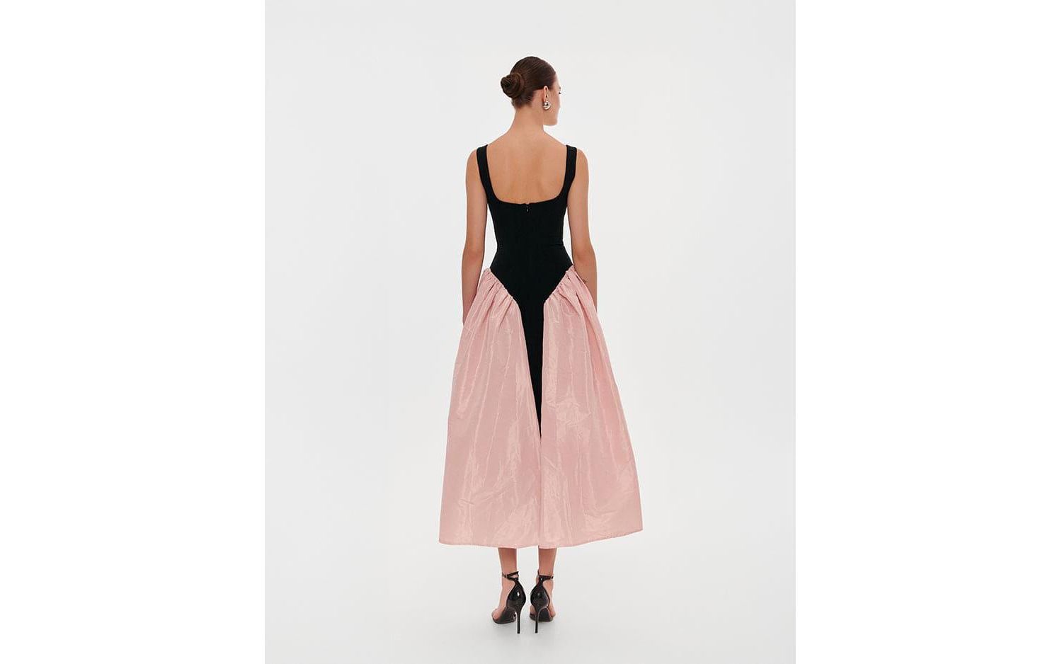 Women's Corset Dress On Straps With A Glossy Midi Skirt