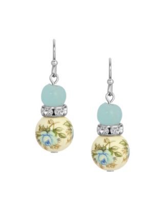 Blue Rose Bead Drop Earrings