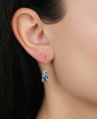 Gold Tone Blue Square Drop Earrings