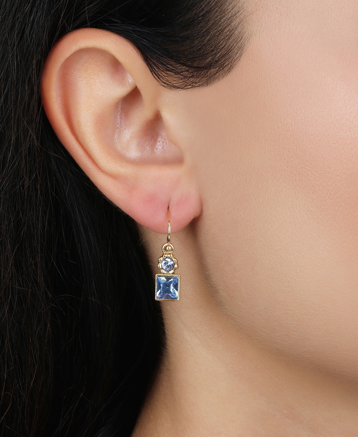 2028 Gold Tone Blue Square Drop Earrings In Blue