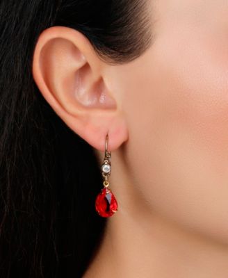 Gold-tone Red Teardrop Crystal Earrings