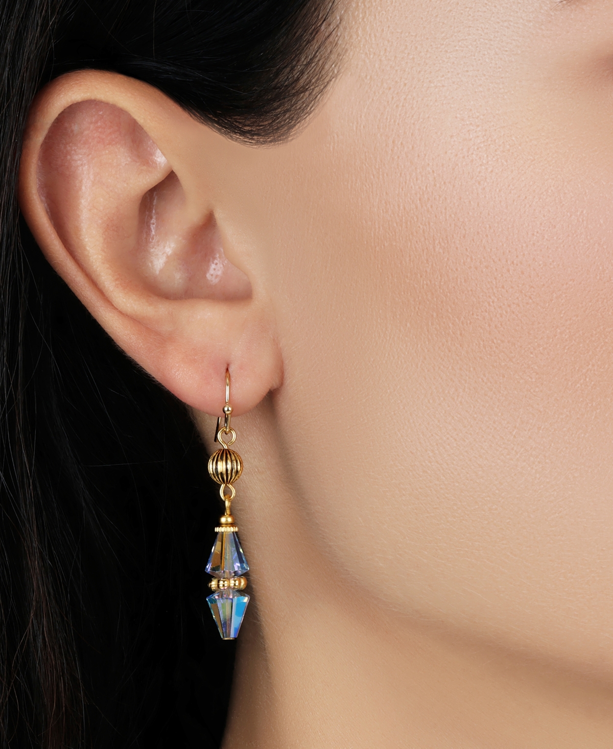 2028 Gold Tone Bead Drop Wire Earrings In Blue
