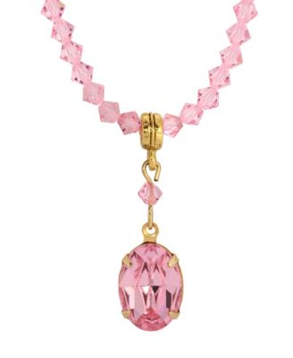 Pink Bead Strand Oval Crystal Necklace