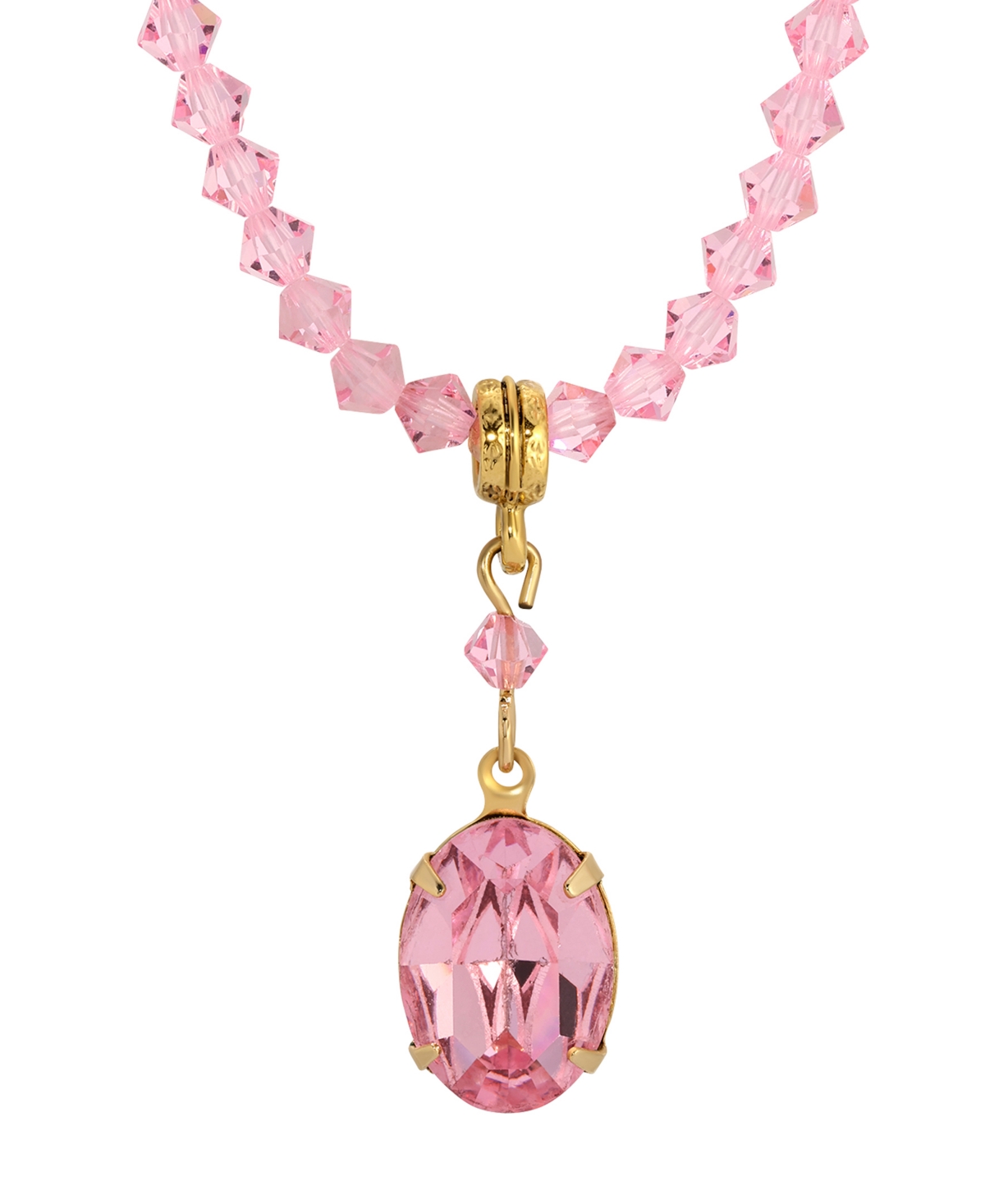 2028 Pink Bead Strand Oval Crystal Necklace In Pink