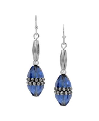 Silver Tone Blue Bead Drop Earrings